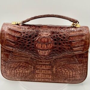 Elegant Brown vintage Crocodile Leather Satchel